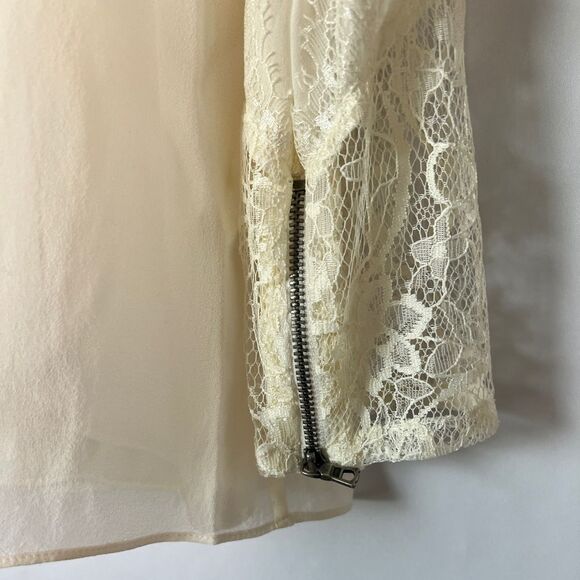 ALICE + OLIVIA Ivory Danyelle Lace Detail Bateau Neckline Sleeve Silk Blouse - Picture 5 of 11